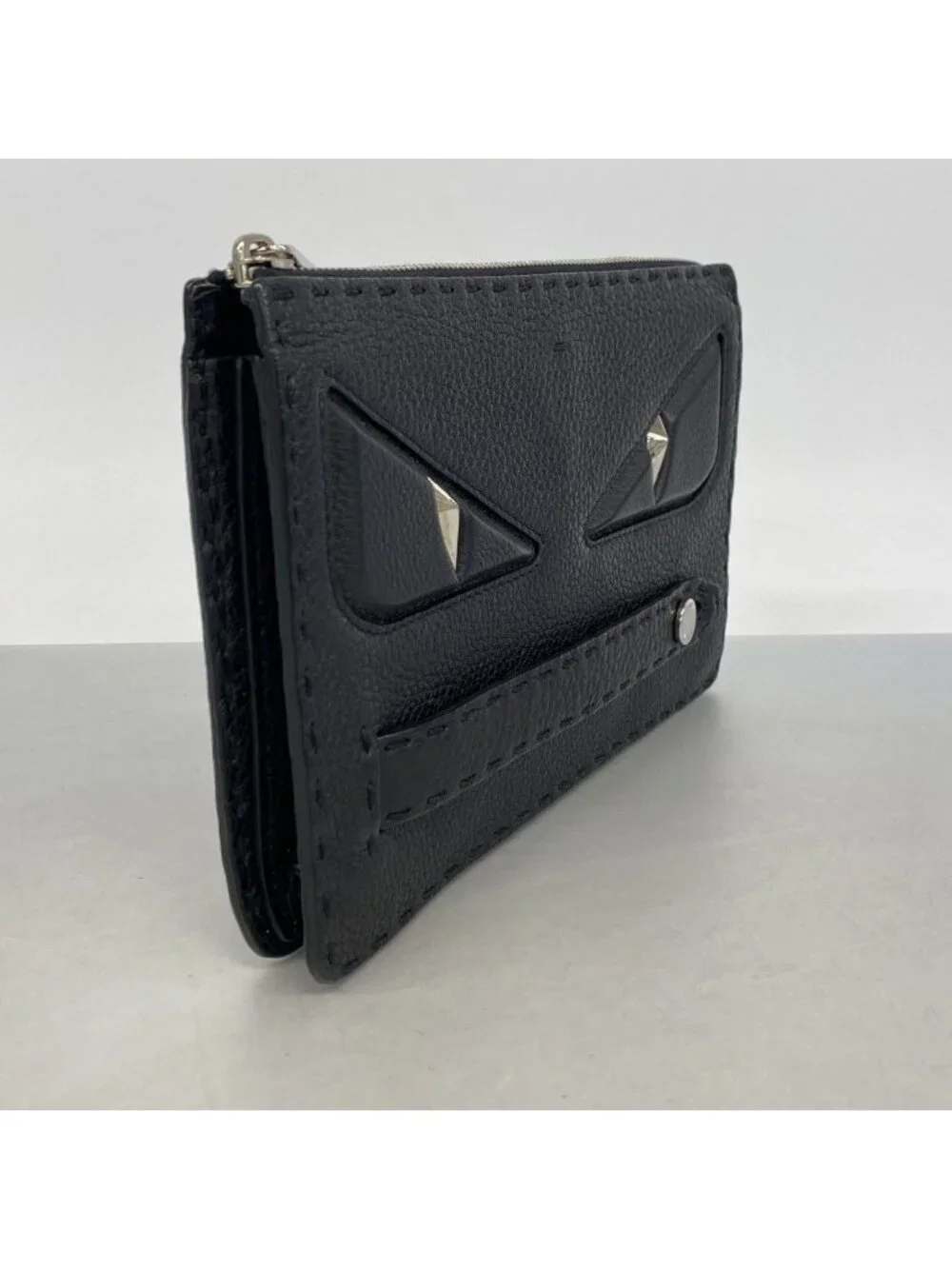 Fendi Clutch Montstar Selleria Leather Black Silver